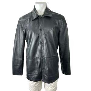 Urban Code Men's Black Faux Leather Vegan Button Up Pocket Coat Jacket Size L